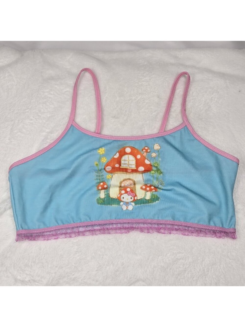 Sanrio Hello Kitty Mushroom Blue Bralette Women's Size Large